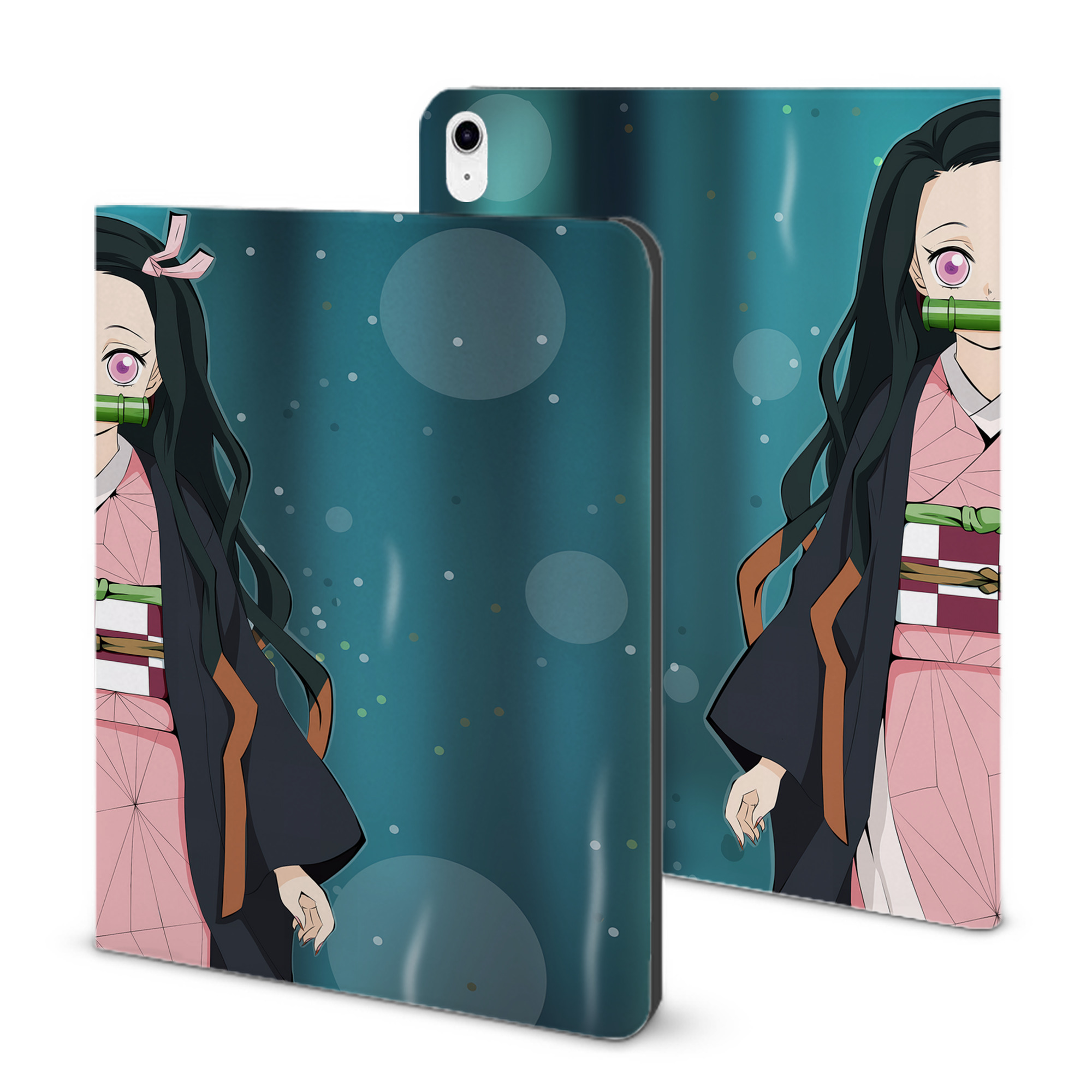 （画像用） 鬼滅の刃（きめつのやいば）竈門 禰󠄀豆子／かまど ねずこ Kamado Nezuko IPad ケース ブック型 PUレザー TPU 耐衝撃 軽量 薄型 ペン収納なし 全面保護 IPad 各モデル対応